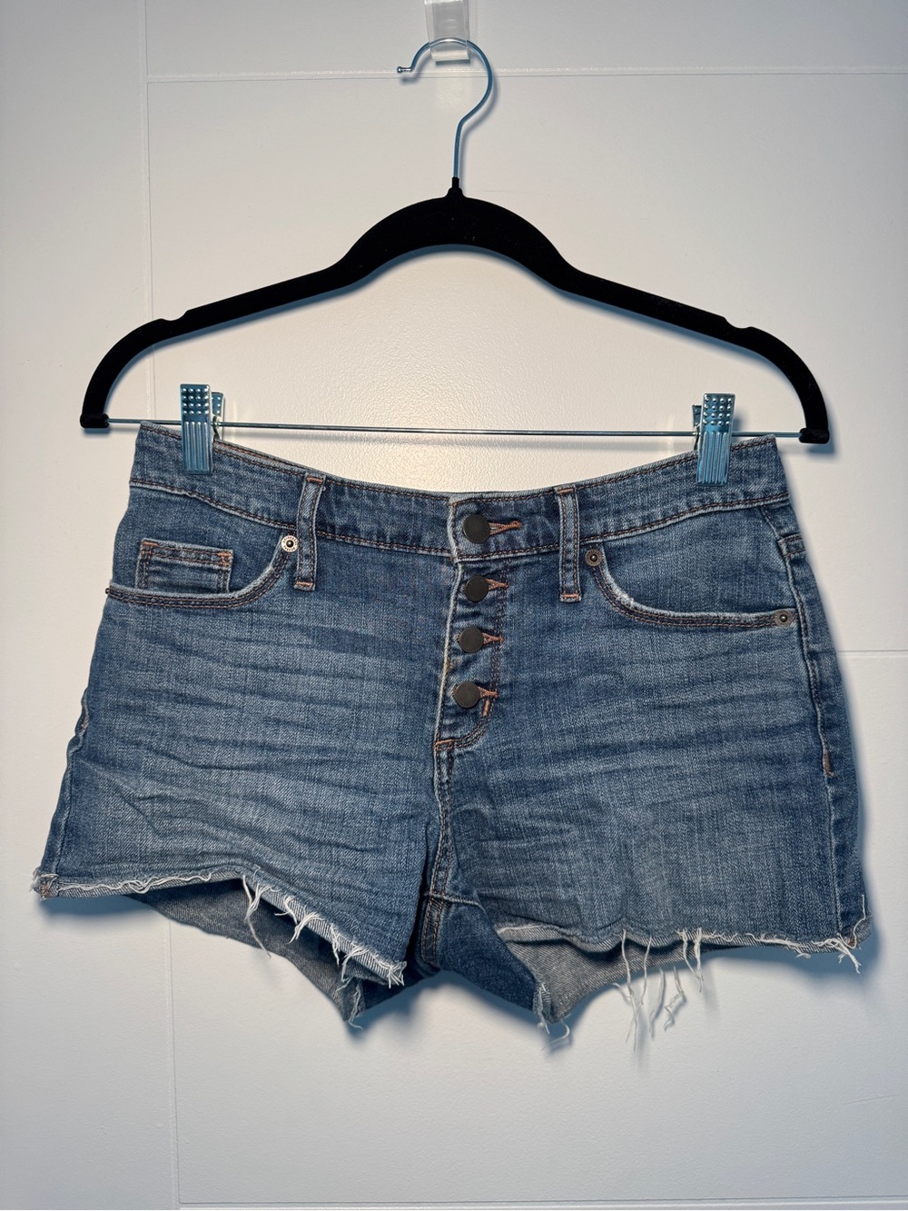Universal Thread Distressed Light Blue Button-Fly Denim Shorts